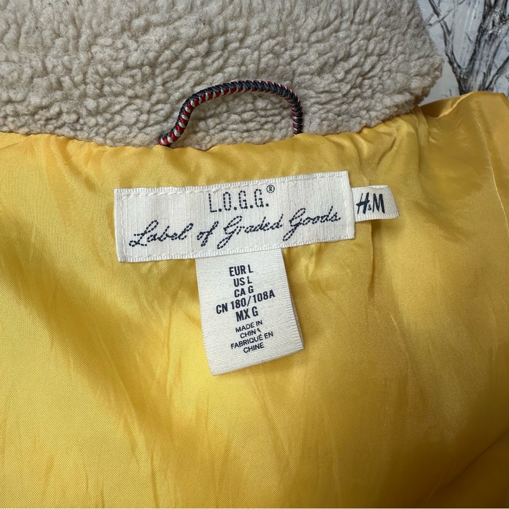 Retro Western 70s Navy Snap Front Puffer Vest w/Yellow Lining and Sherpa Colar - Picture 4 of 9